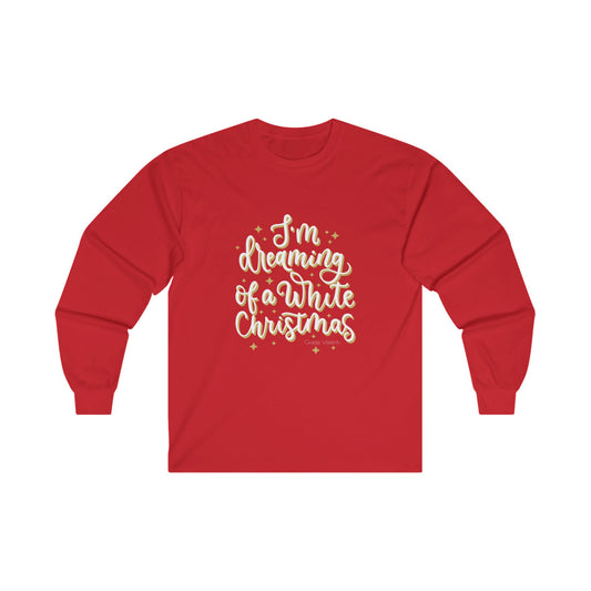 I'm Dreaming of a White Christmas | Unisex Cotton Long Sleeve Tee with exclusive Italian design print | Giada Valenti | Red | Christmas T-shirt