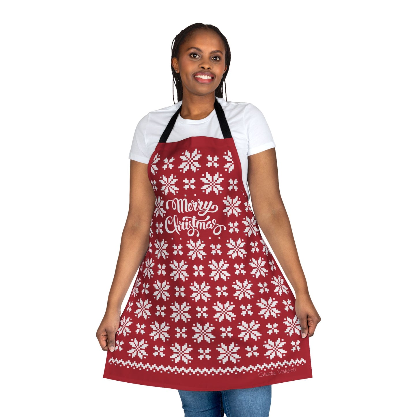 Jacquard Snowflake Apron with Italian Design print | White Red | Giada Valenti Collection