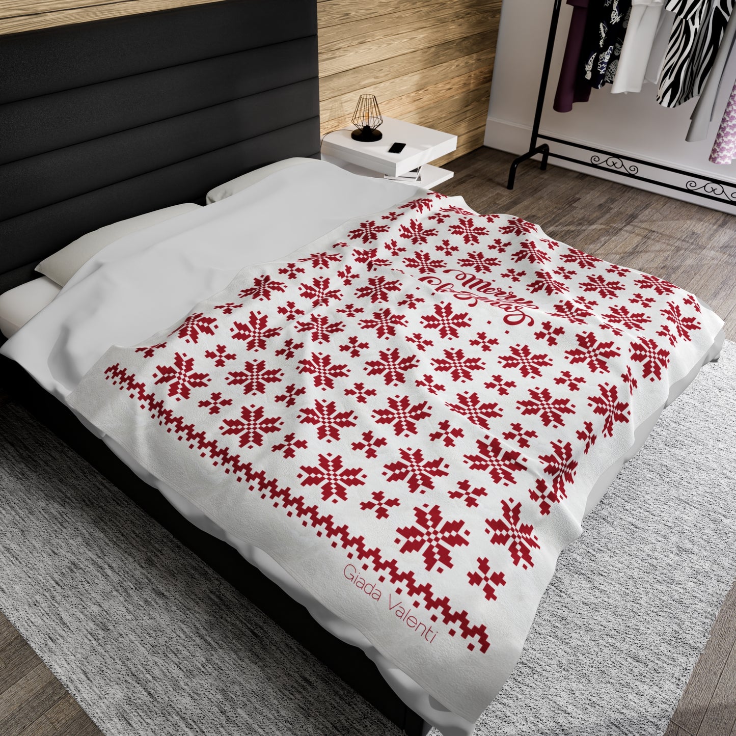 Jacquard Snowflake Christmas Velveteen Plush Blanket with Italian design print | 60x80 | Red | Giada Valenti Collection