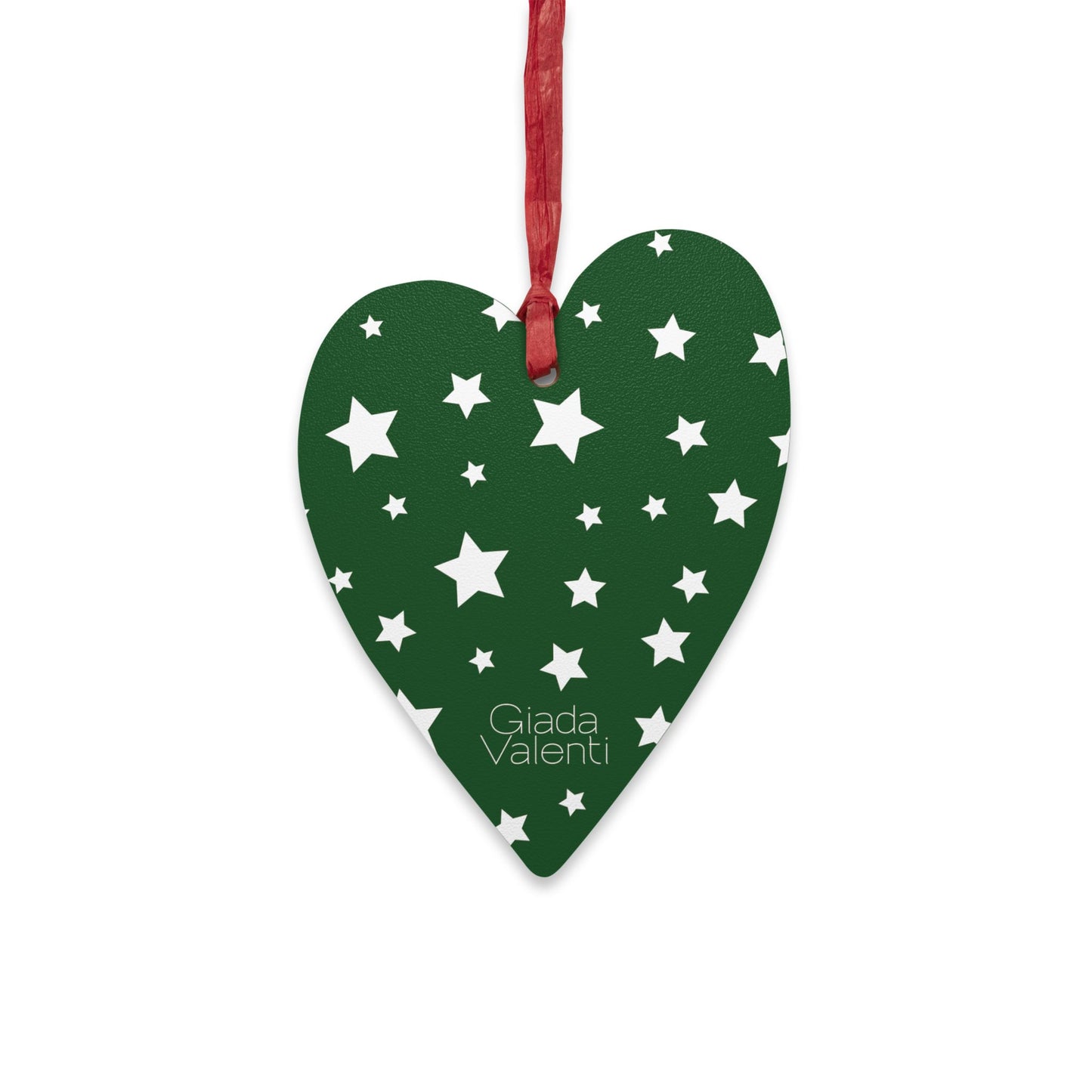 Giada Valenti | Heart Shape Wooden Ornament | Designed in Italy | Green White Stars | Christmas Ornament | Christmas Gift