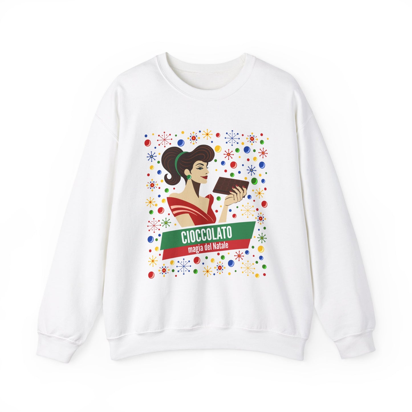 Cioccolato A Natale Unisex Heavy Blend™ Crewneck Sweatshirt - Giada Valenti Collection - Print designed in Italy by Elisa Savoia