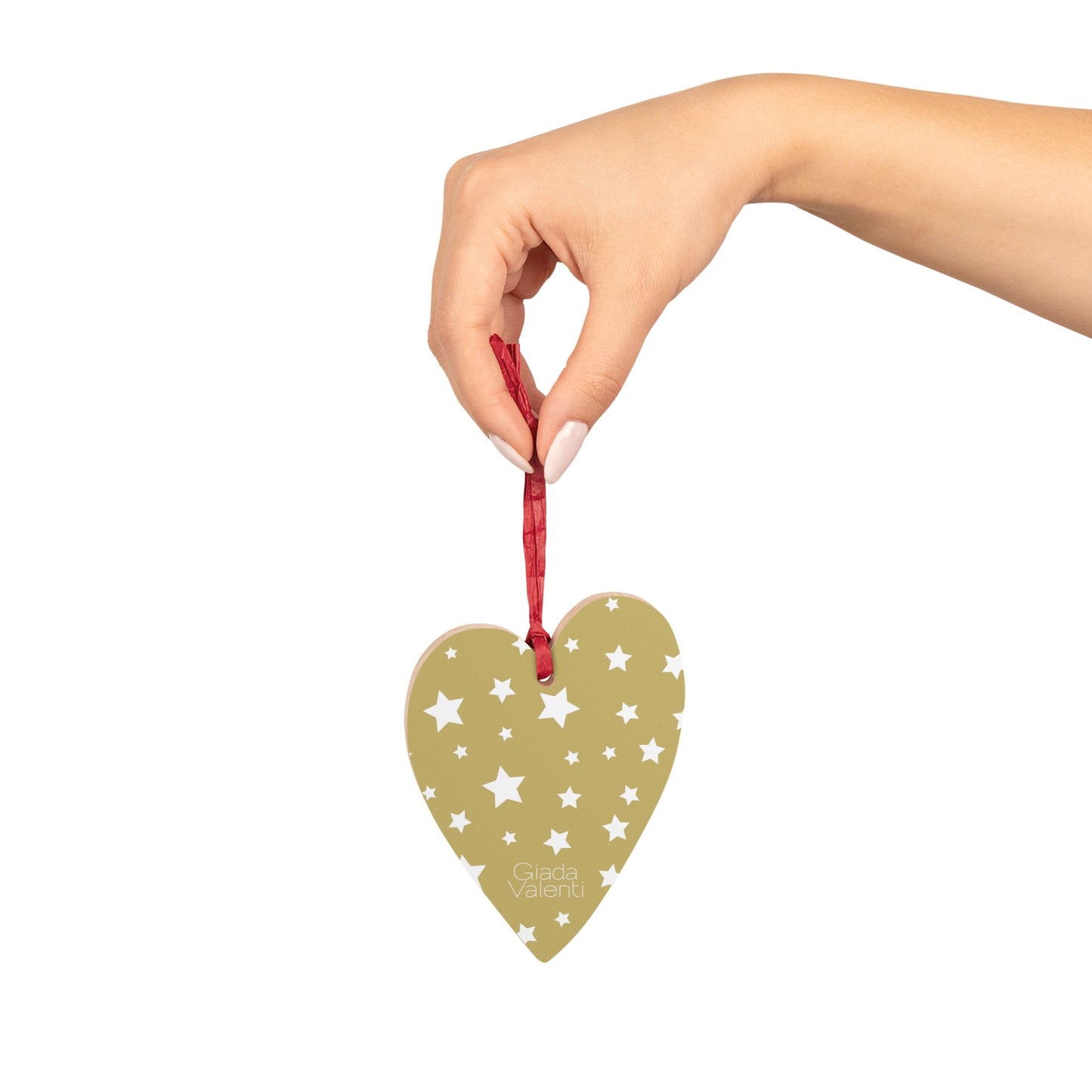 Giada Valenti | Heart Shape Wooden Ornament | Designed in Italy | Gold White Stars | Christmas Ornament | Christmas Gift