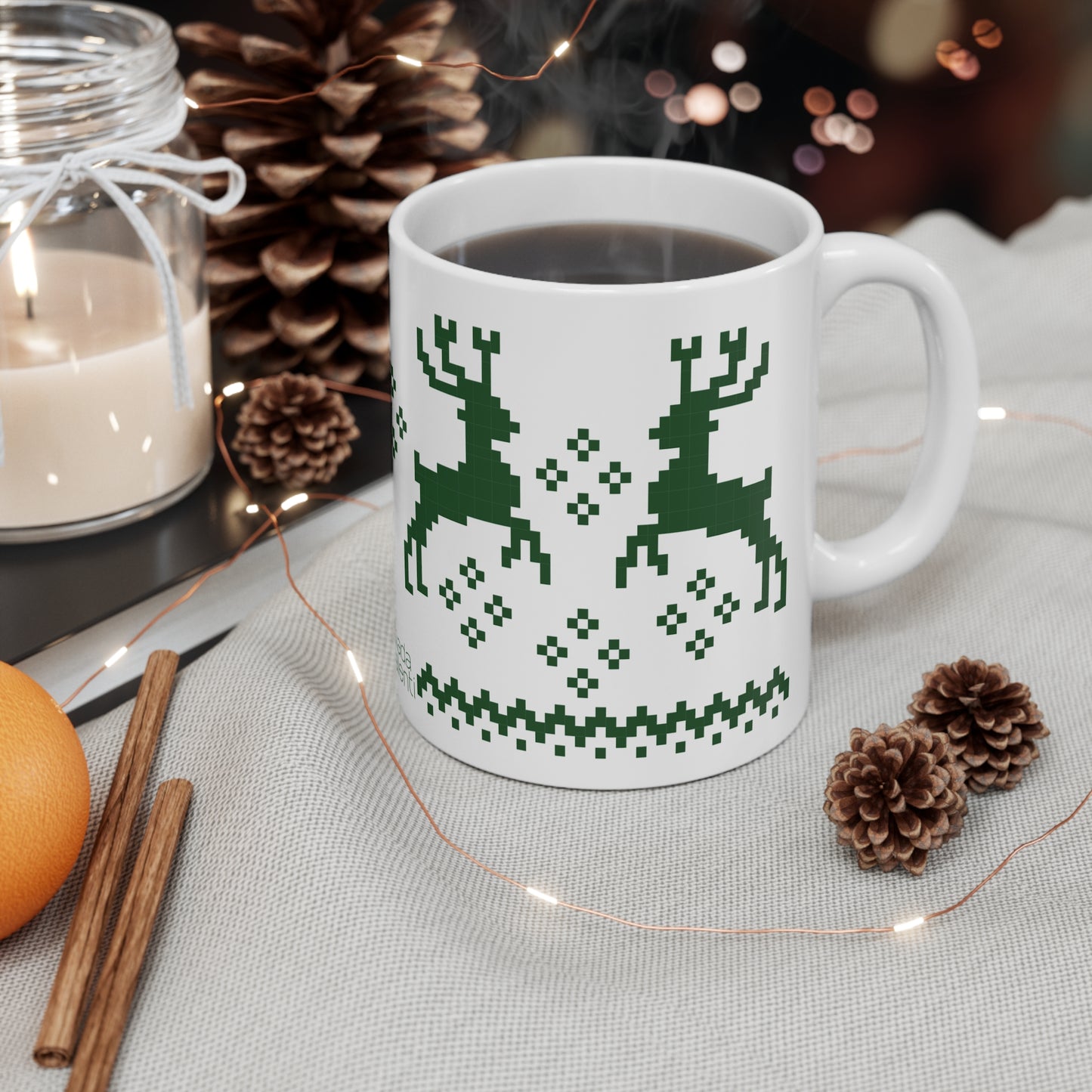 Jacquard Reindeer Christmas Mug with exclusive Italian design print (11oz) | Green | Giada Valenti Collection