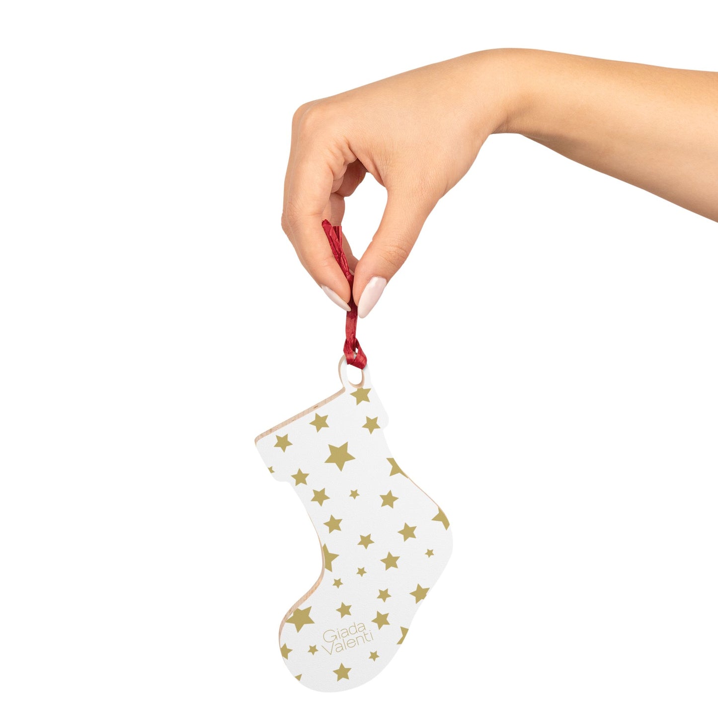 Giada Valenti | Christmas Stocking Wooden Ornament | Designed in Italy | White Gold Stars | Christmas Ornament | Christmas Gift