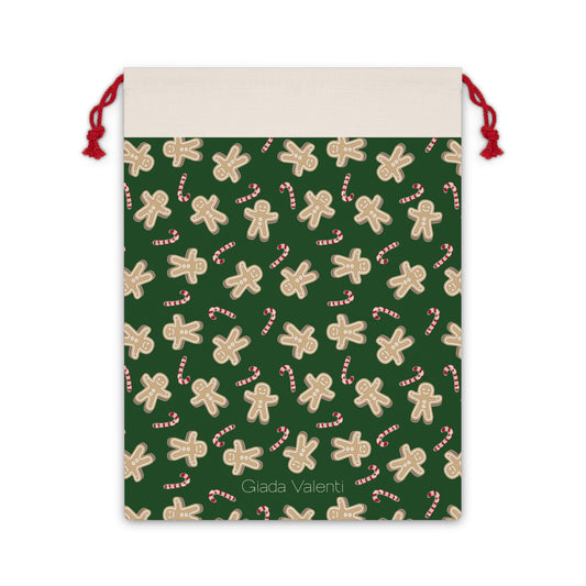 Gingerbread Candy Cane Gift Bag with exclusive Italian design print | Green | Giada Valenti | Christmas Gift