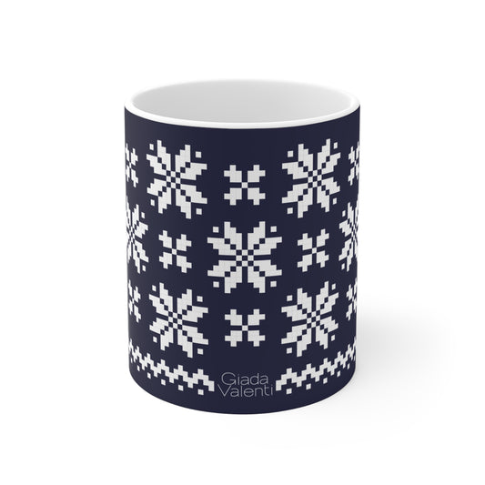 Jacquard Snowflake Mug with exclusive Italian design print (11oz) | Blue | Giada Valenti Collection