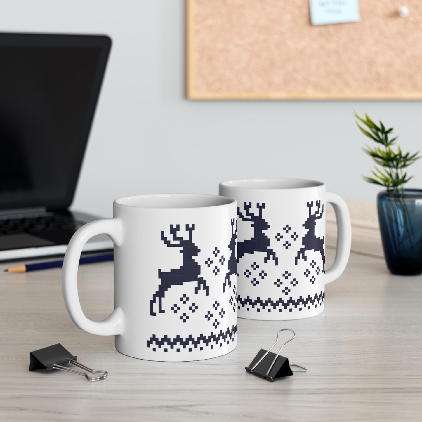 Jacquard Reindeer Christmas Mug with exclusive Italian design print (11oz) | Blue | Giada Valenti Collection