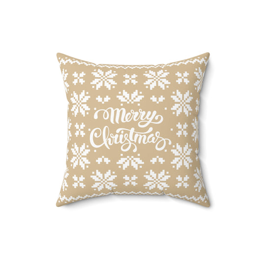 Merry Christmas Pillow with exclusive Italian Design print | Beige White Jacquard Snowflake | Giada Valenti Collection