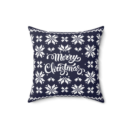 Merry Christmas Pillow with exclusive Italian Design print | BlueWhite Jacquard Snowflake | Giada Valenti Collection