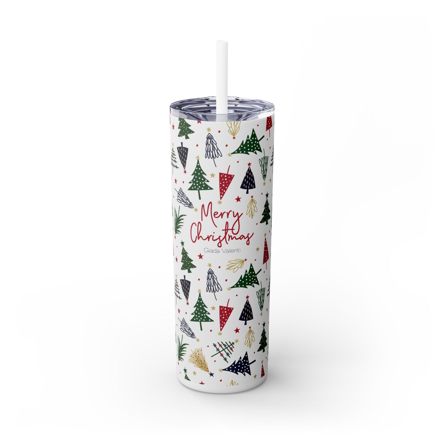 Merry Christmas Skinny Tumbler with Straw, 20oz | Giada Valenti | Christmas Gift |