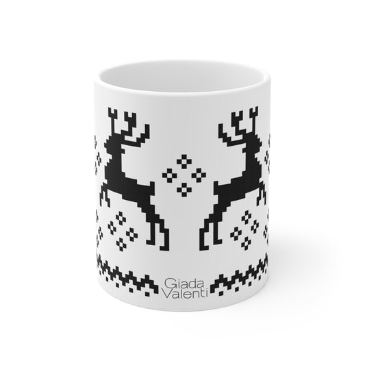 Jacquard Reindeer Christmas Mug with exclusive Italian design print (11oz) | Black | Giada Valenti Collection