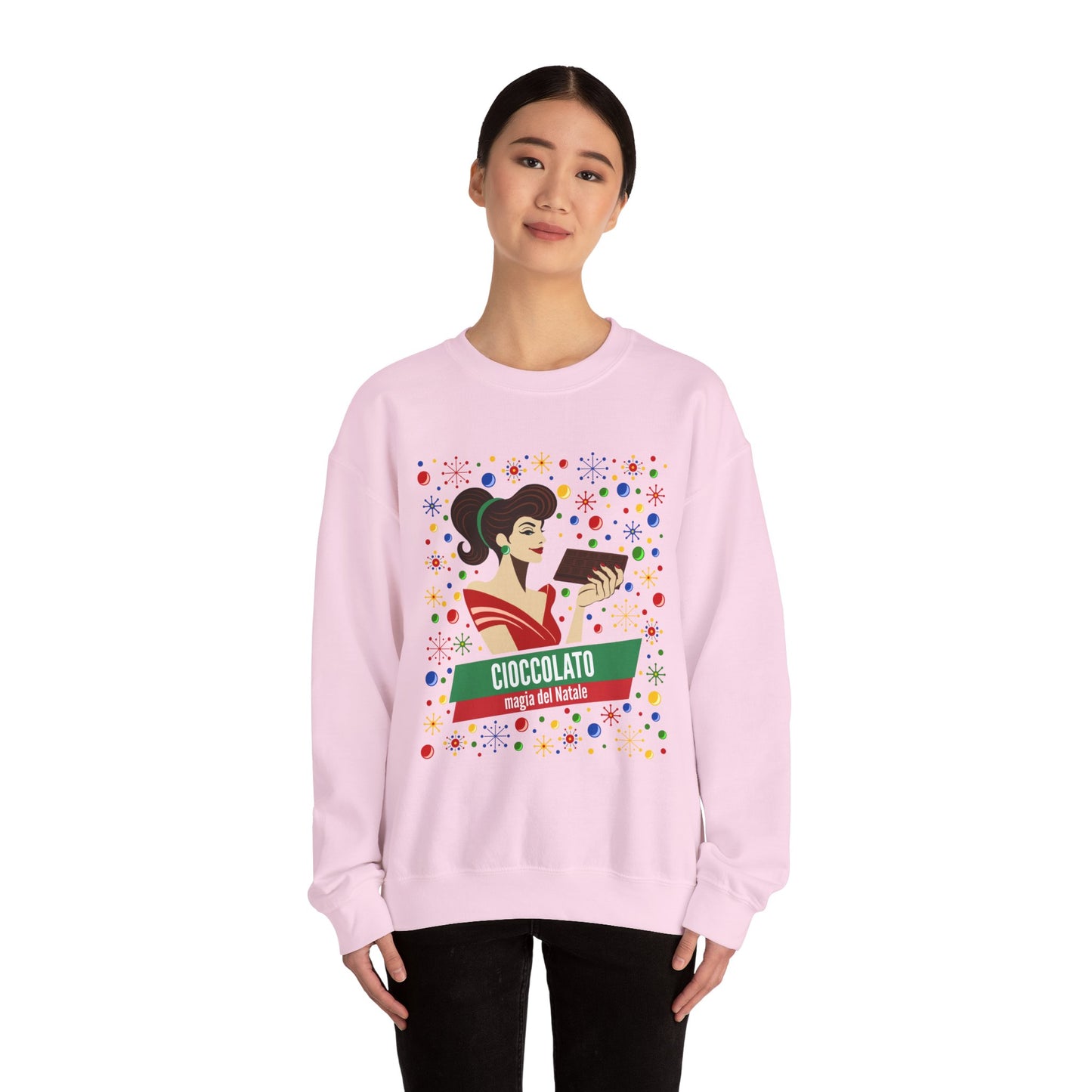 Cioccolato A Natale Unisex Heavy Blend™ Crewneck Sweatshirt - Giada Valenti Collection - Print designed in Italy by Elisa Savoia