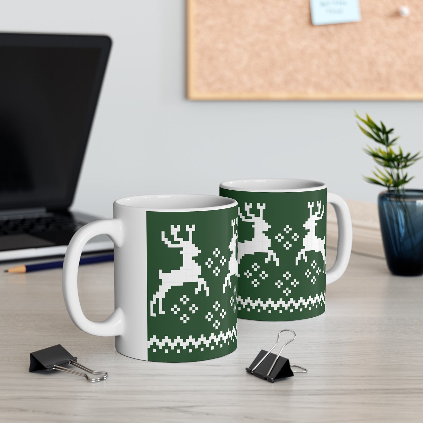 Jacquard Reindeer Christmas Mug with exclusive Italian design print (11oz) | Green | Giada Valenti Collection