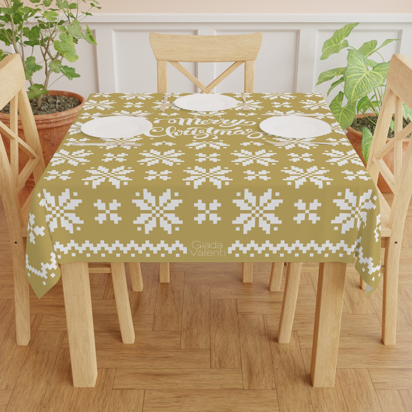 Jacquard Snowflake Christmas Tablecloth with Italian Design print | Green | Giada Valenti | Christmas Decoration | Christmas Gift