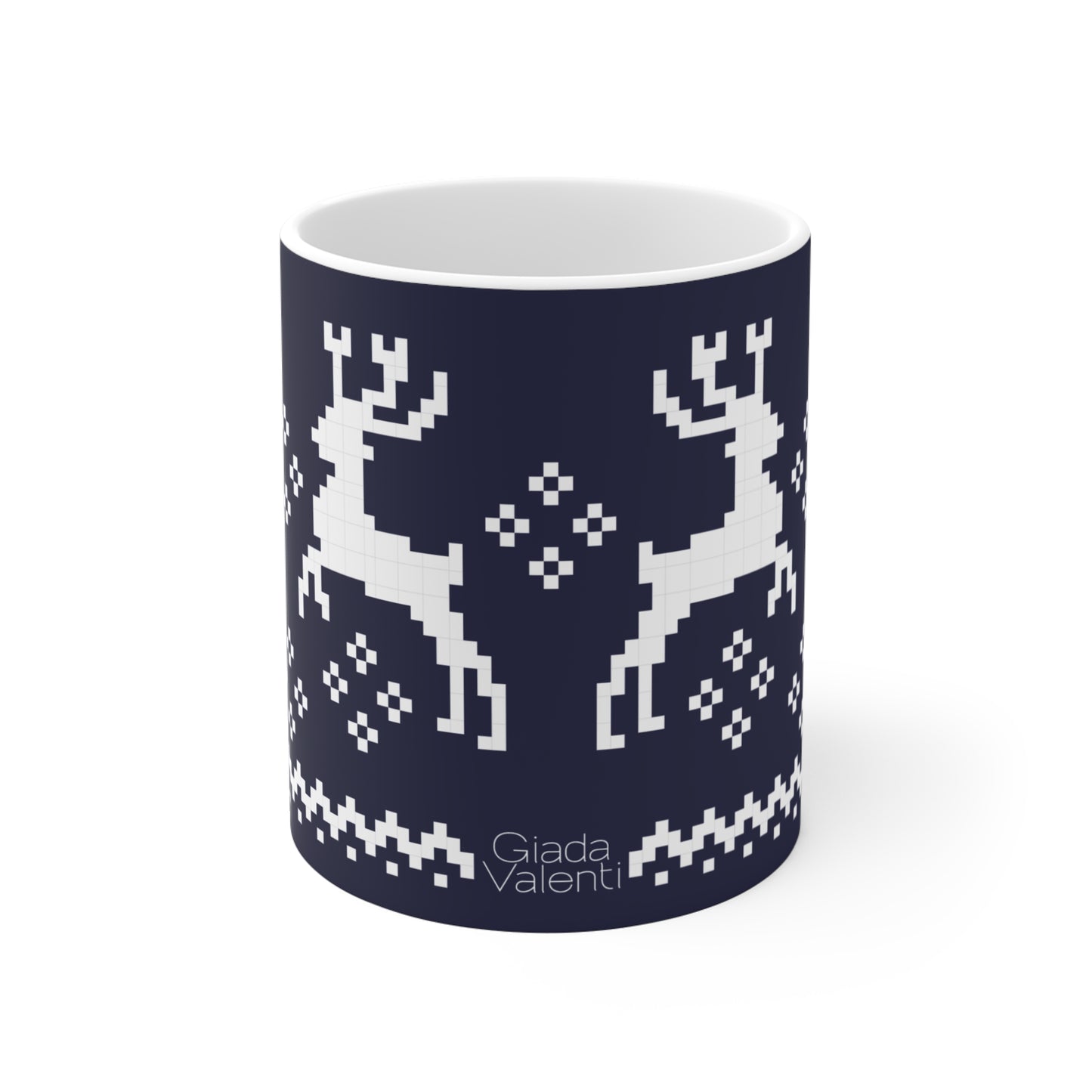 Jacquard Reindeer Christmas Mug with exclusive Italian design print (11oz) | Blue | Giada Valenti | Christmas Gift