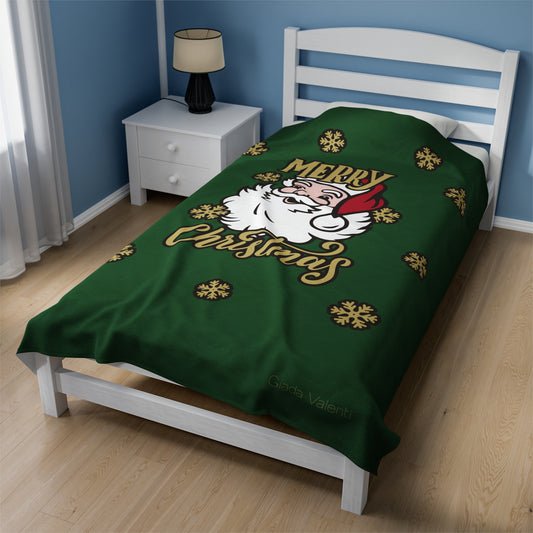 Santa Claus Velveteen Plush Blanket with Italian design print | Green |Giada Valenti | Christmas Blanket | Christmas Gift