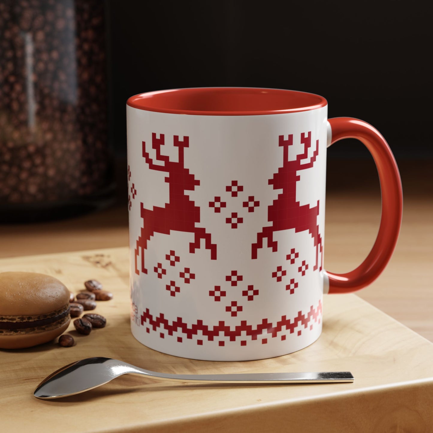 Jacquard Reindeer Christmas Mug with exclusive Italian design print (11oz) | Red | Giada Valenti Collection