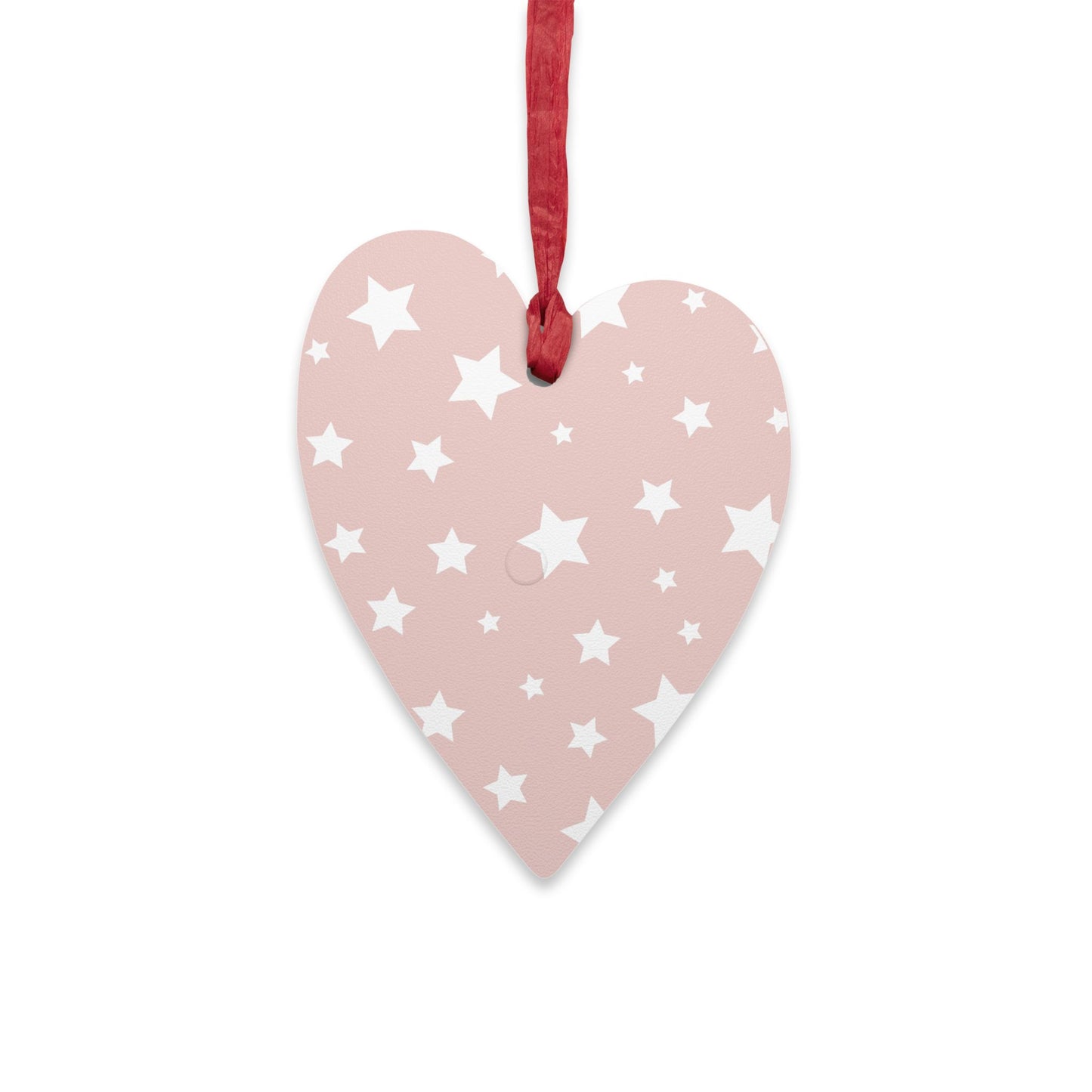 Giada Valenti | Heart Shape Wooden Ornament | Designed in Italy | Pink White Stars | Christmas Ornament | Christmas Gift