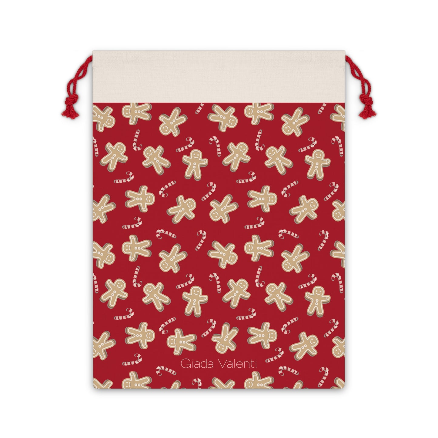 Gingerbread Candy Cane Christmas Gift Bag with exclusive Italian design print | Giada Valenti | Christmas gift