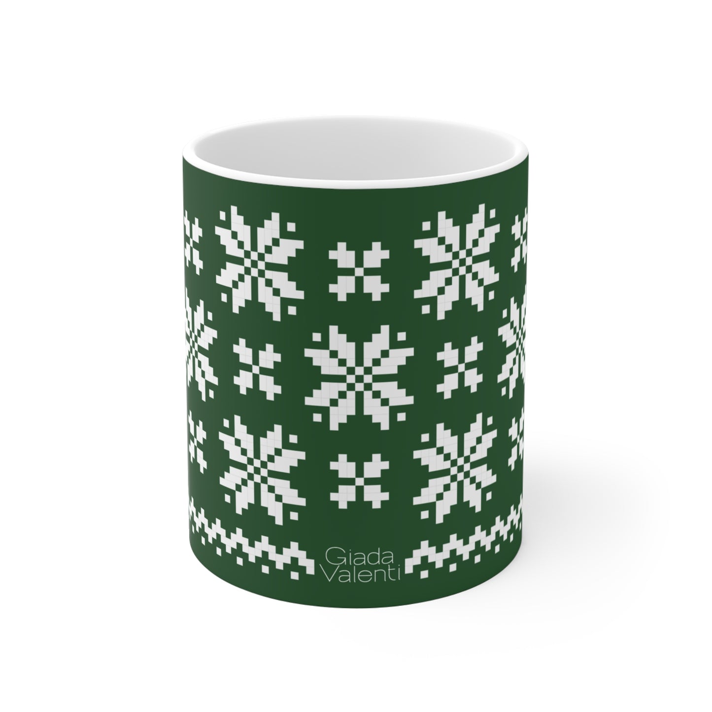 Jacquard Snowflake Mug with exclusive Italian design print (11oz) | Green | Giada Valenti Collection