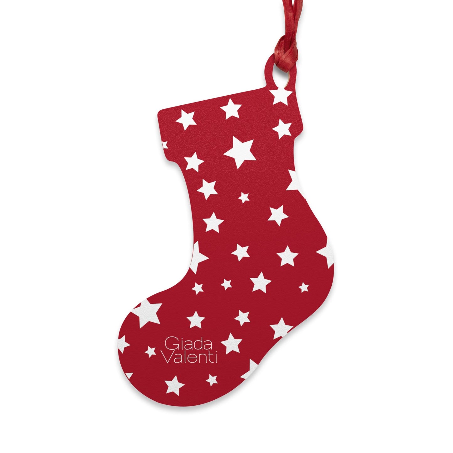 Giada Valenti | Christmas Stocking Wooden Ornament | Designed in Italy | Red White Stars | Christmas Ornament | Christmas Gift