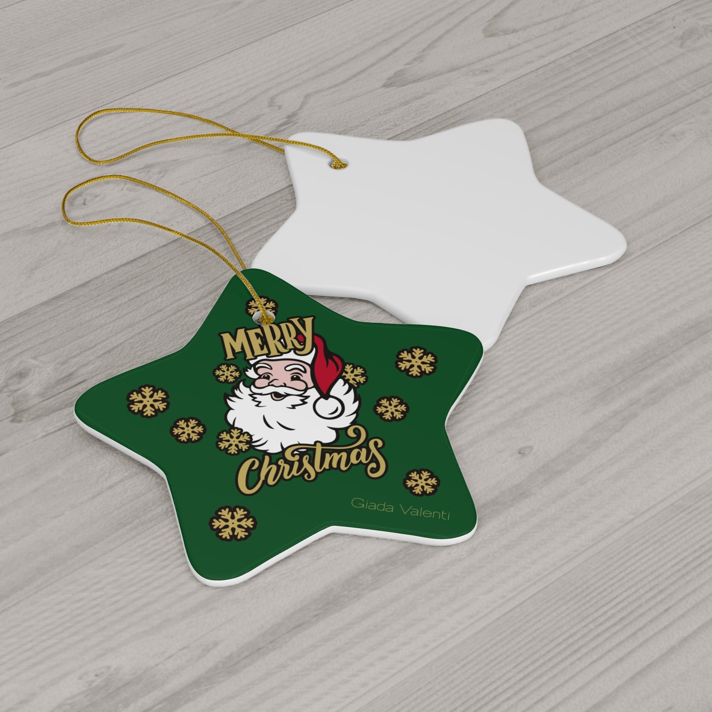 Merry Christmas Ceramic Ornament with exclusive Italian design print | Green | Giada Valenti | Christmas Ornament | Christmas Gift