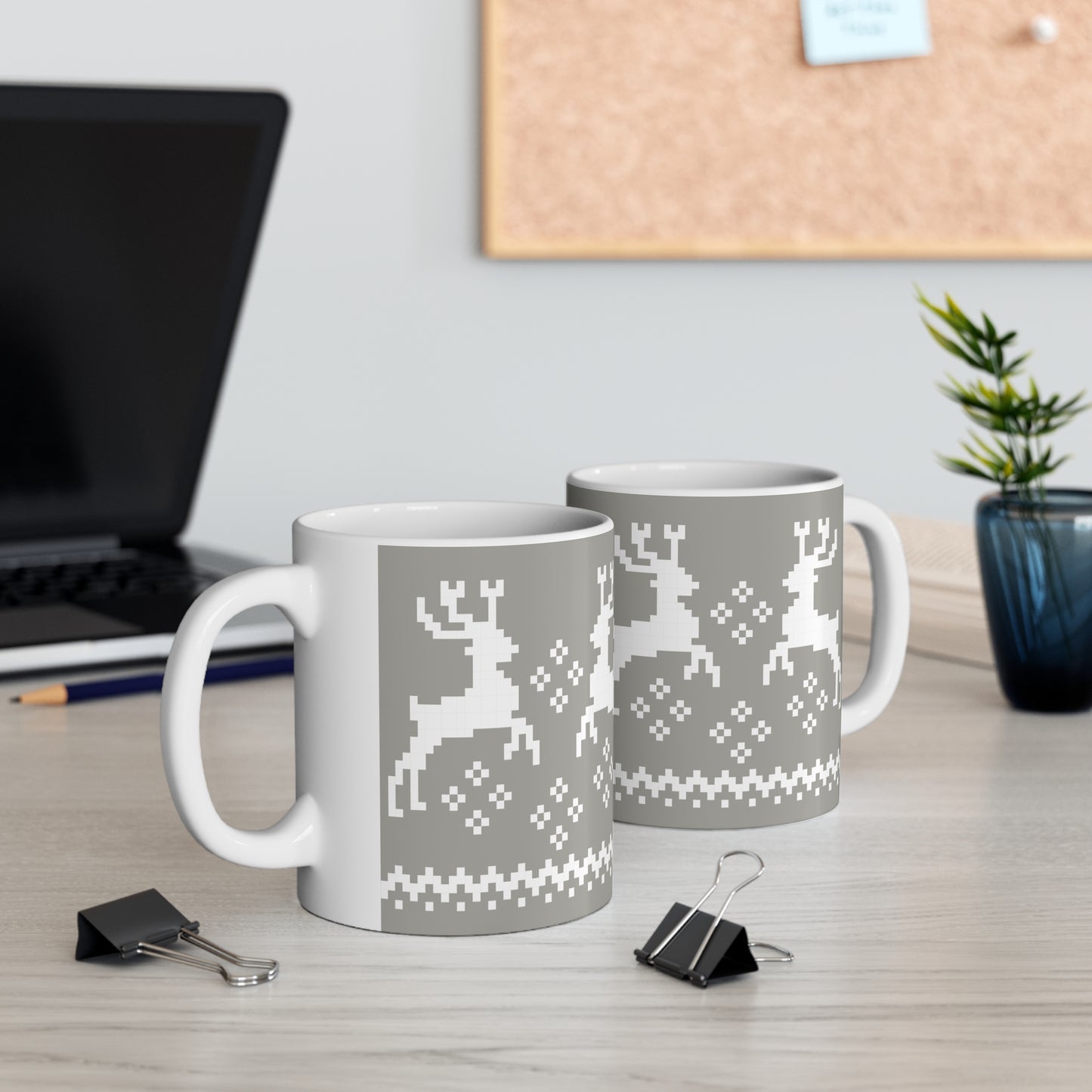 Jacquard Reindeer Christmas Mug with exclusive Italian design print (11oz) | Silver | Giada Valenti Collection