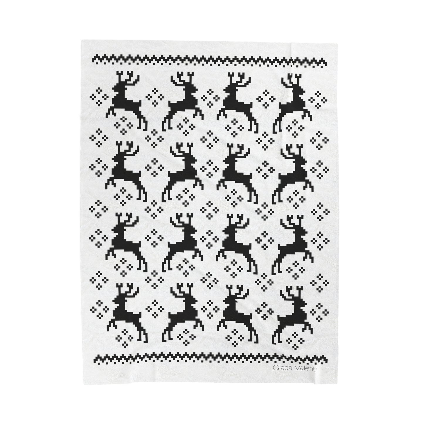 Jacquard Reindeer Christmas Velveteen Plush Blanket with Italian design print | 60X80 | White Black | Giada Valenti | Christmas Gift