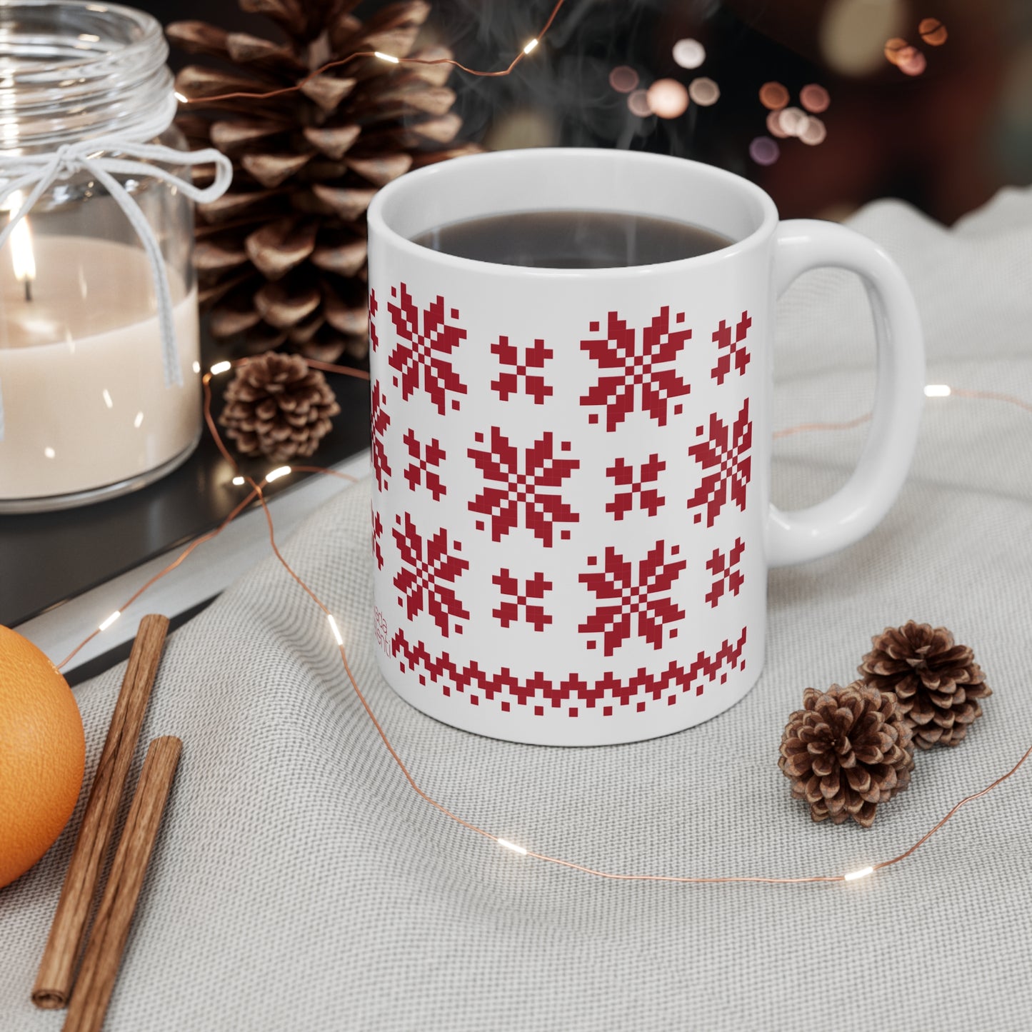 Jacquard Snowflake Mug with exclusive Italian design print (11oz) | White Red | Giada Valenti Collection