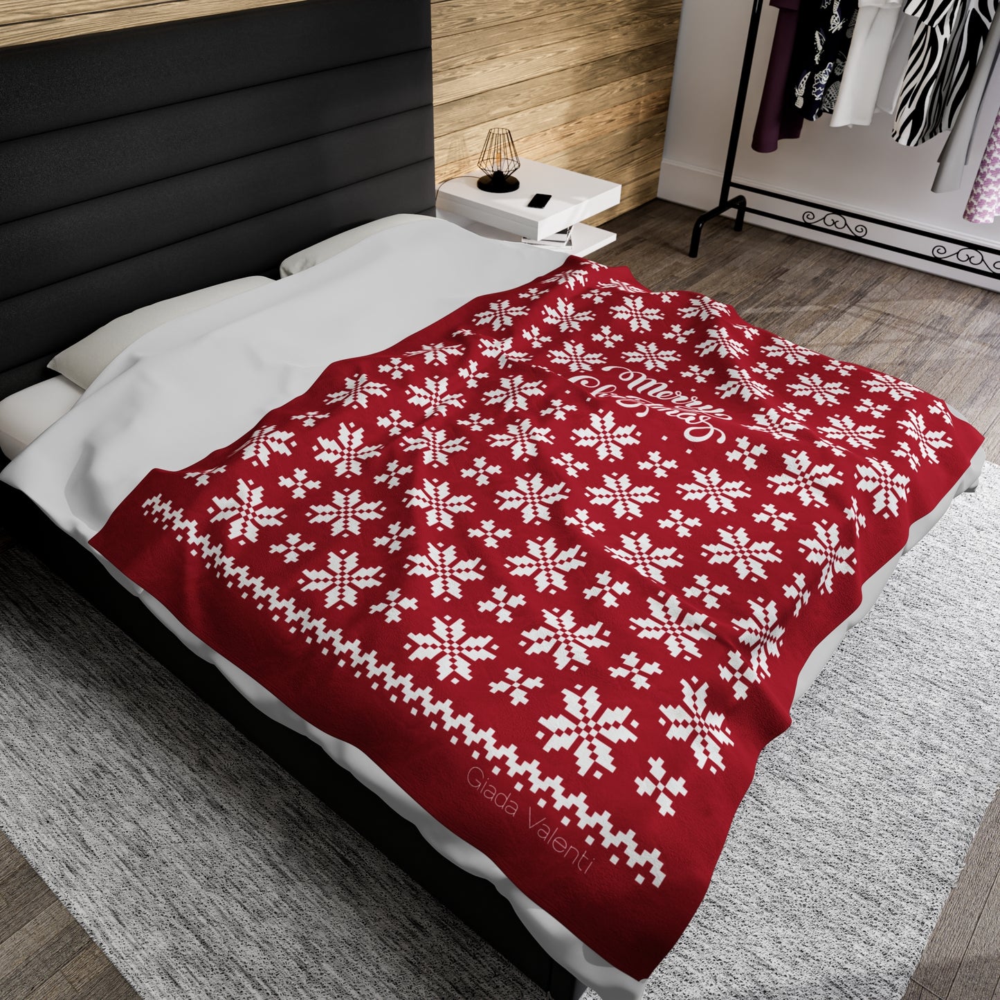 Jacquard Snowflake Christmas Velveteen Plush Blanket with Italian design print | 60x80 | Red | Giada Valenti