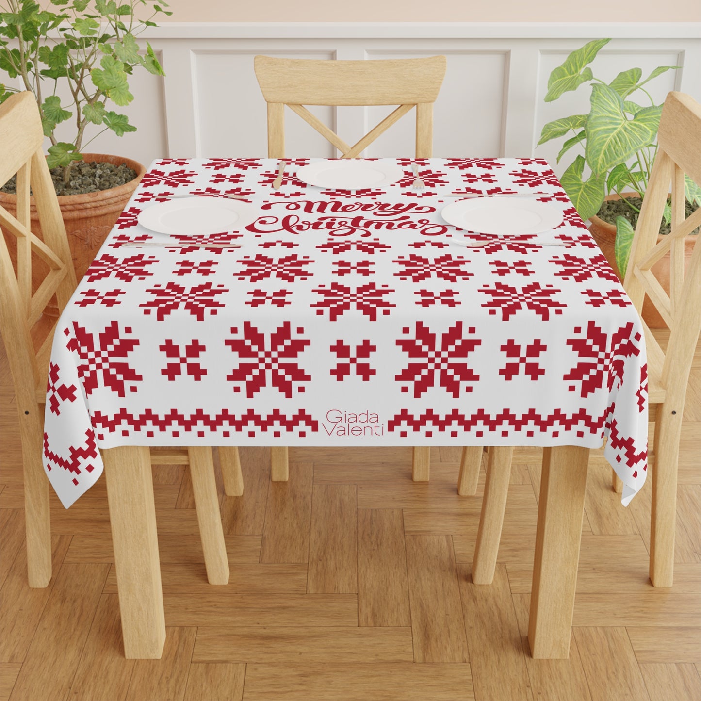 Jacquard Snowflake Christmas Tablecloth with Italian Design print | White Red | Giada Valenti | Christmas Decoration | Christmas Gift