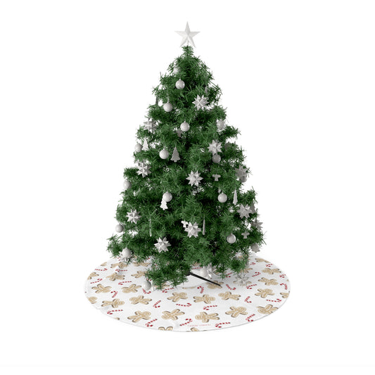 Gingerbread Candy Cane Tree Skirt with Italian Design print | White | Giada Valenti | Christmas Decoration | Christmas Gift