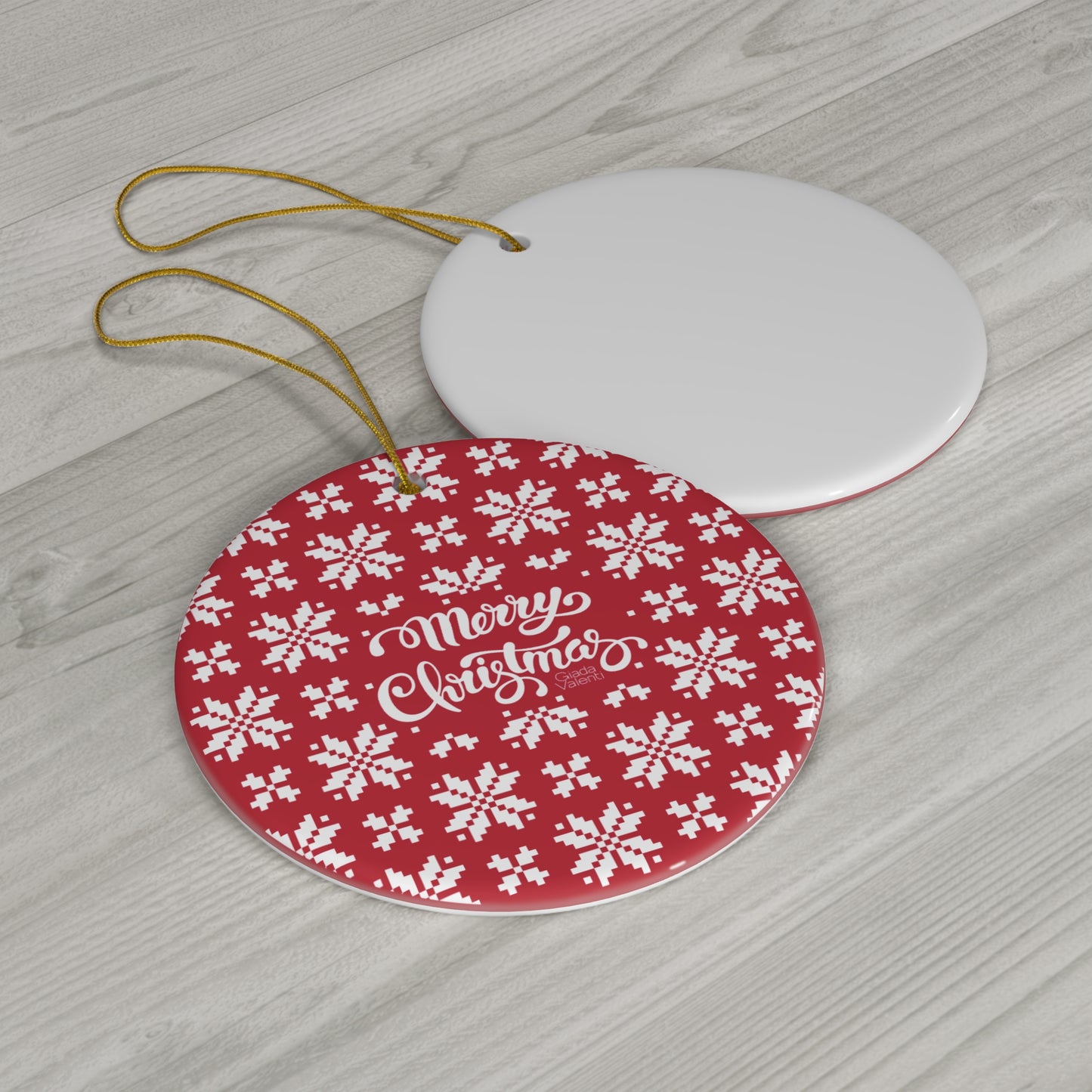 Merry Christmas Ceramic Ornament with Italian Design print | Jacquard Snowflake Red | Giada Valenti Collection