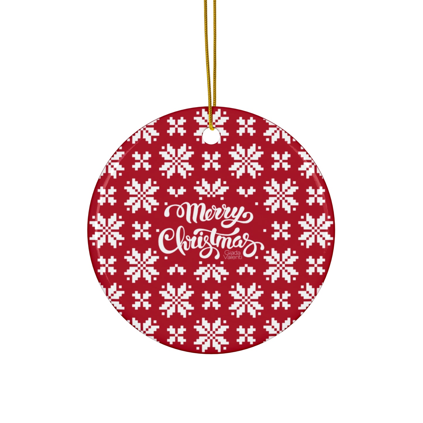 Merry Christmas Ceramic Ornament with Italian Design print | Jacquard Snowflake Red | Giada Valenti Collection