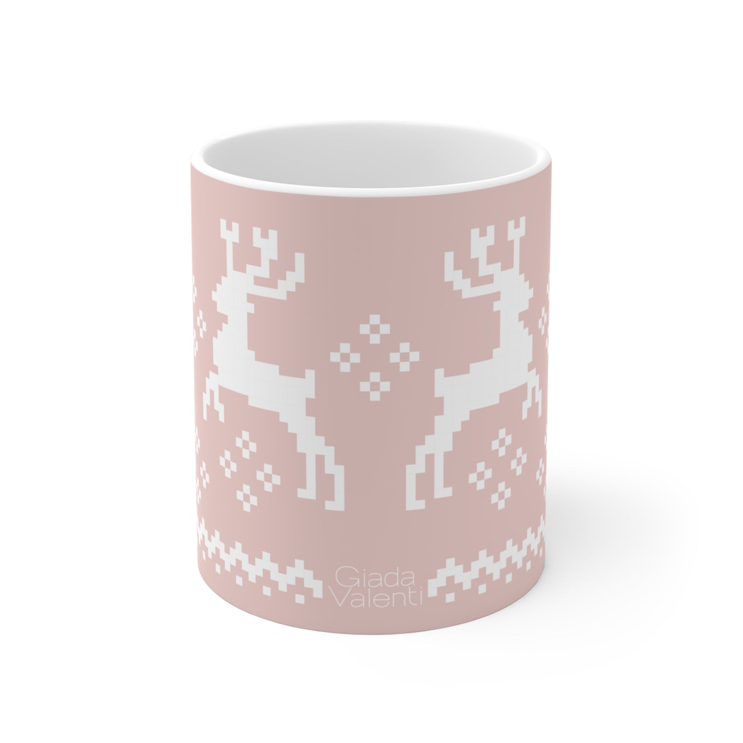 Jacquard Reindeer Christmas Mug with exclusive Italian design print (11oz) | Pink | Giada Valenti Collection