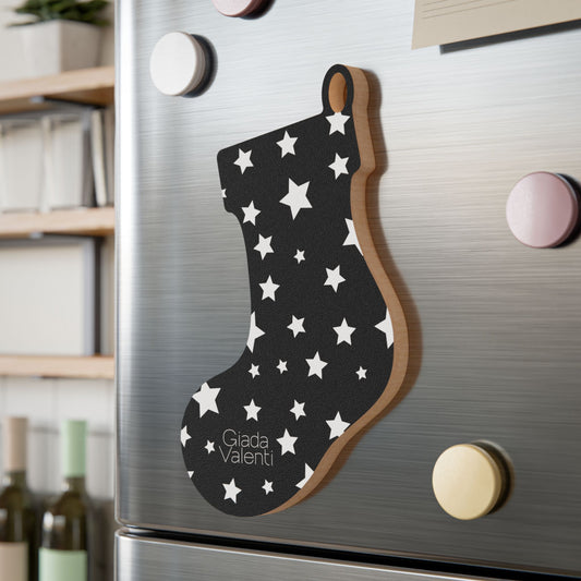 Giada Valenti | Christmas Stocking Wooden Ornament | Designed in Italy | Black White Stars | Christmas Ornament | Christmas Gift