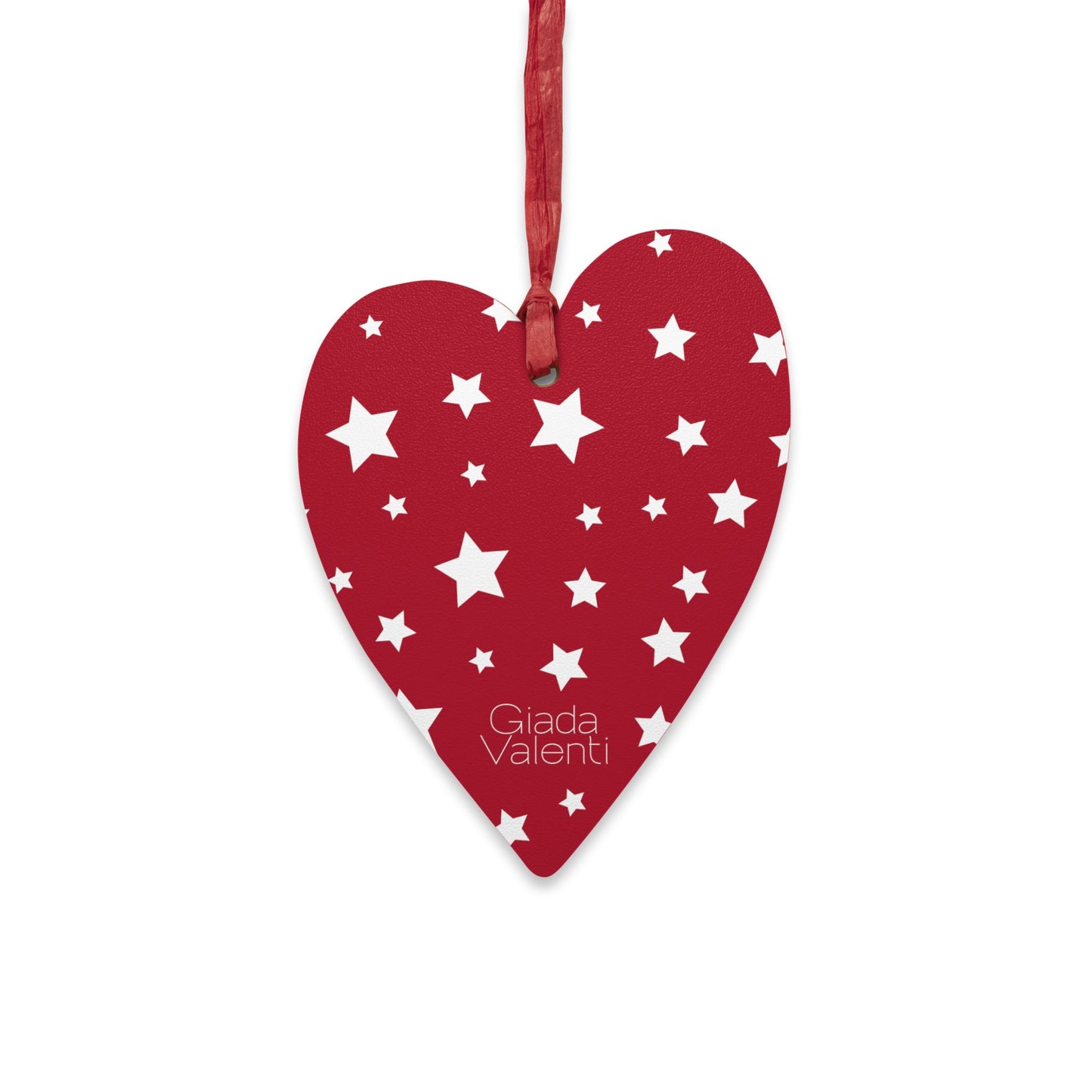 Giada Valenti | Heart Shape Wooden Ornament | Designed in Italy | Red White Stars | Christmas Ornament | Christmas Gift