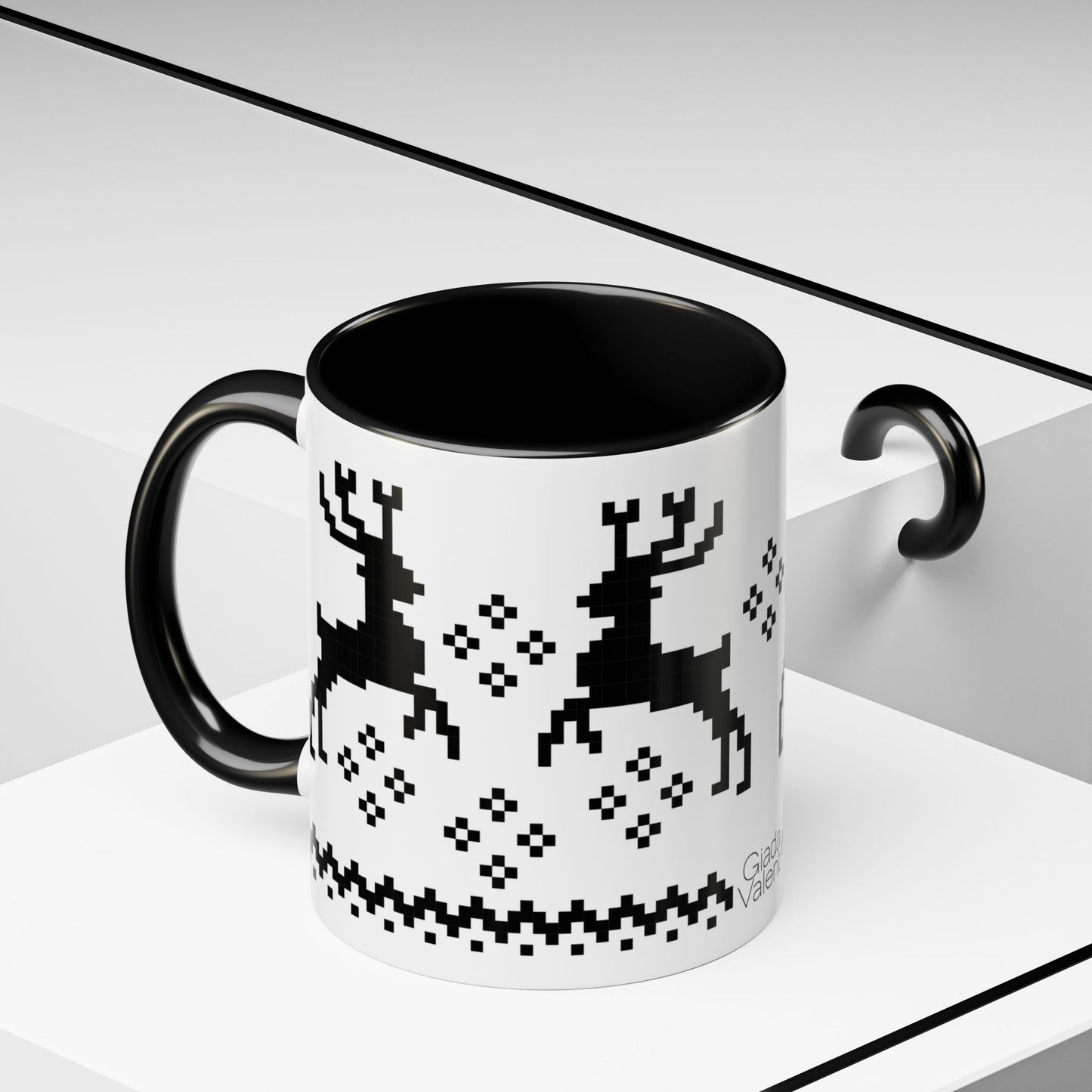 Jacquard Reindeer Christmas Mug with exclusive Italian design print (11oz) | Black | Giada Valenti Collection