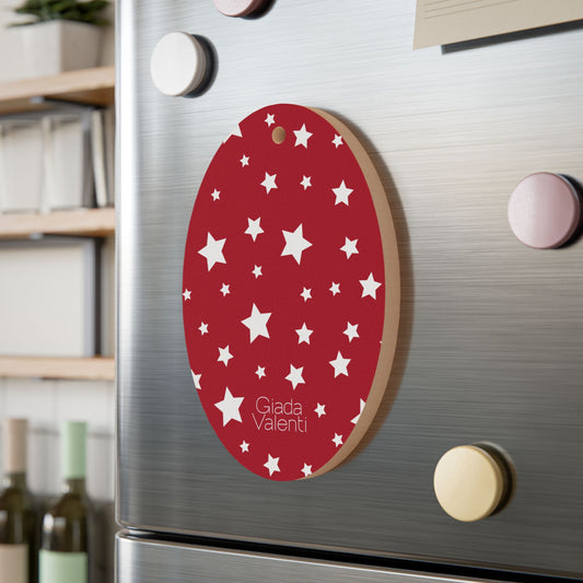 Oval Shape Wooden Ornaments | Designed in Italy | Red White Stars | Giada Valenti | Christmas Ornament | Christmas Gift | Italian Design