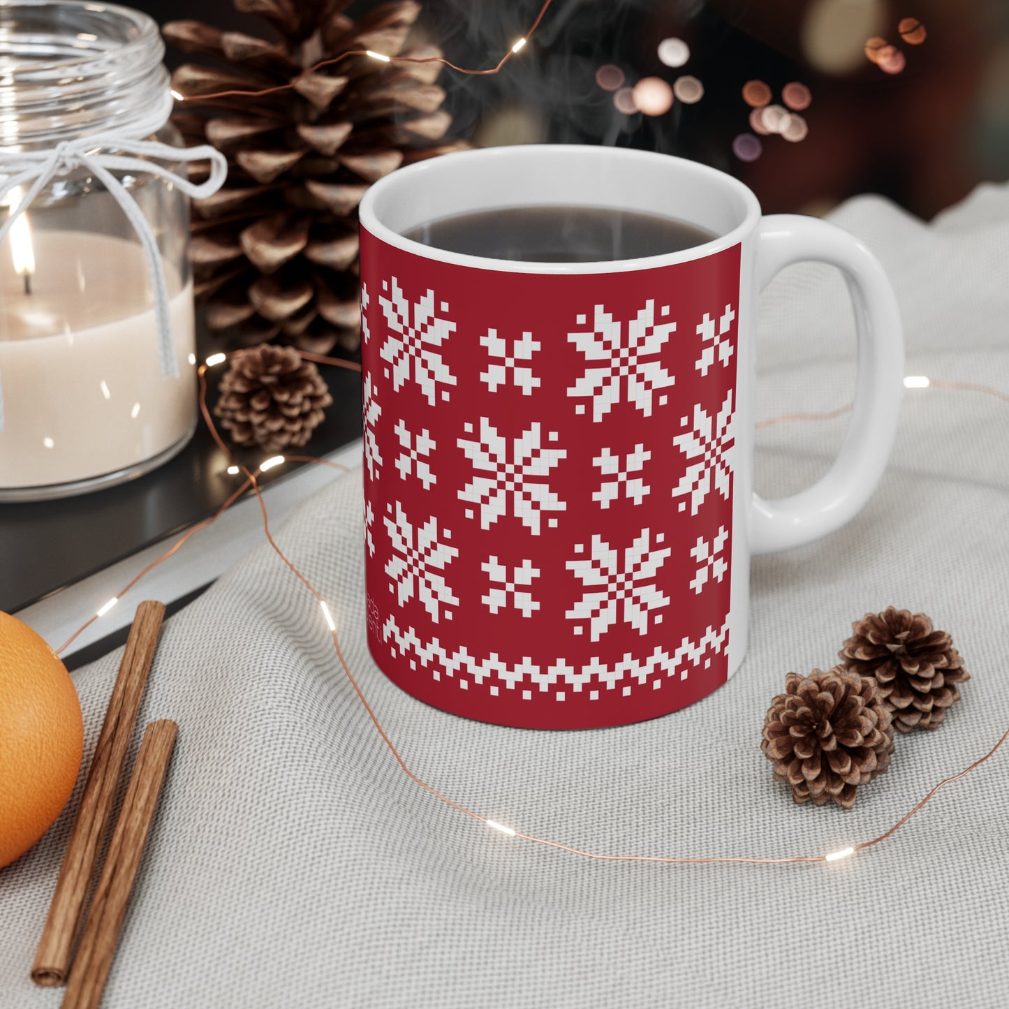 Jacquard Snowflake Mug with exclusive Italian design print (11oz) | Red | Giada Valenti Collection