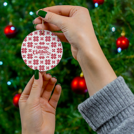 Ceramic Ornament | Designed in Italy | Jacquard Snowflake | White Red | Giada Valenti Collection