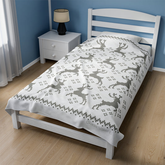 Jacquard Reindeer Christmas Velveteen Plush Blanket with Italian design print | 60X80 | White Gold | Giada Valenti | Christmas Gift