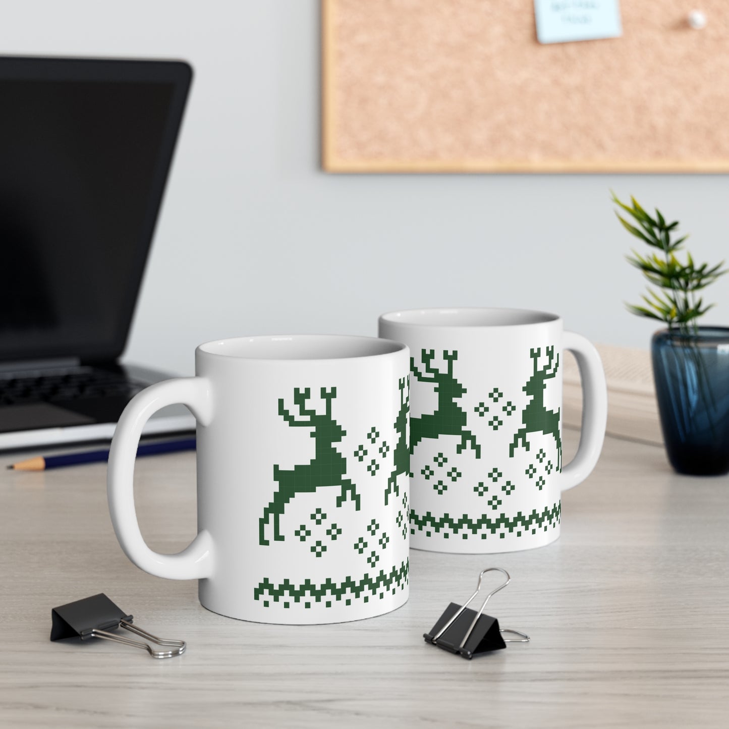 Jacquard Reindeer Christmas Mug with exclusive Italian design print (11oz) | Green | Giada Valenti Collection