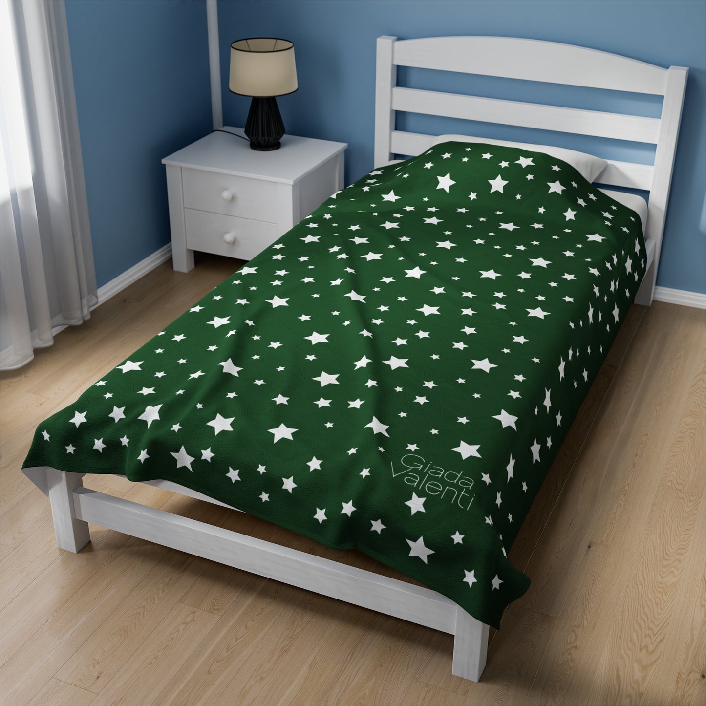 White Star Christmas blanket with Italian design print | 60x80 | Green | Giada Valenti | Christmas Gift | Velveteen Plush