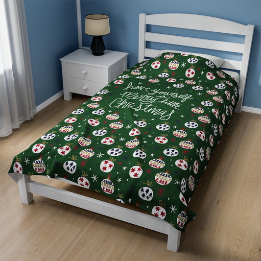 Have Yourself a Merry Christmas blanket with Italian design print | 60x80 | Green | Giada Valenti | Christmas Gift | Velveteen Plush Blanket