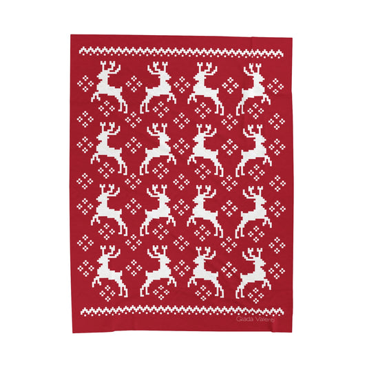 Jacquard Reindeer Christmas Velveteen Plush Blanket | 60x80 | Giada Valenti Collection