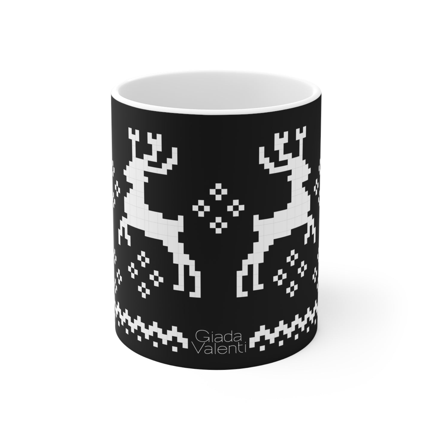 Jacquard Reindeer Christmas Mug with exclusive Italian design print (11oz) | Black | Giada Valenti | Christmas Gift