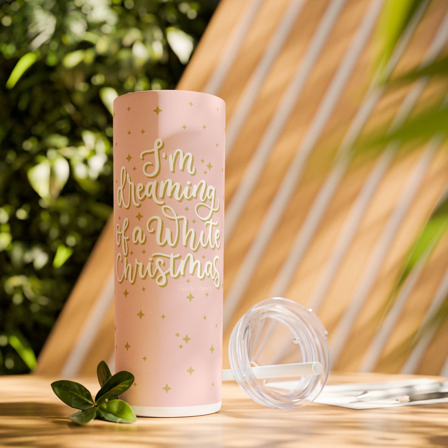 Christmas Tumbler with Italian Design print | I'm Dreaming Of A White Christmas | Giada Valenti | Pink | Christmas Gift