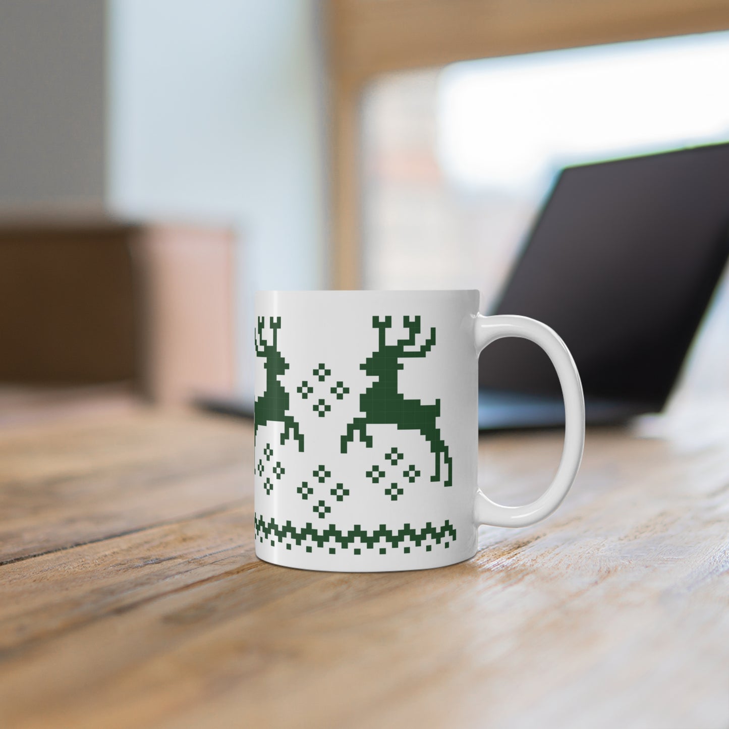 Jacquard Reindeer Christmas Mug with exclusive Italian design print (11oz) | Green | Giada Valenti Collection