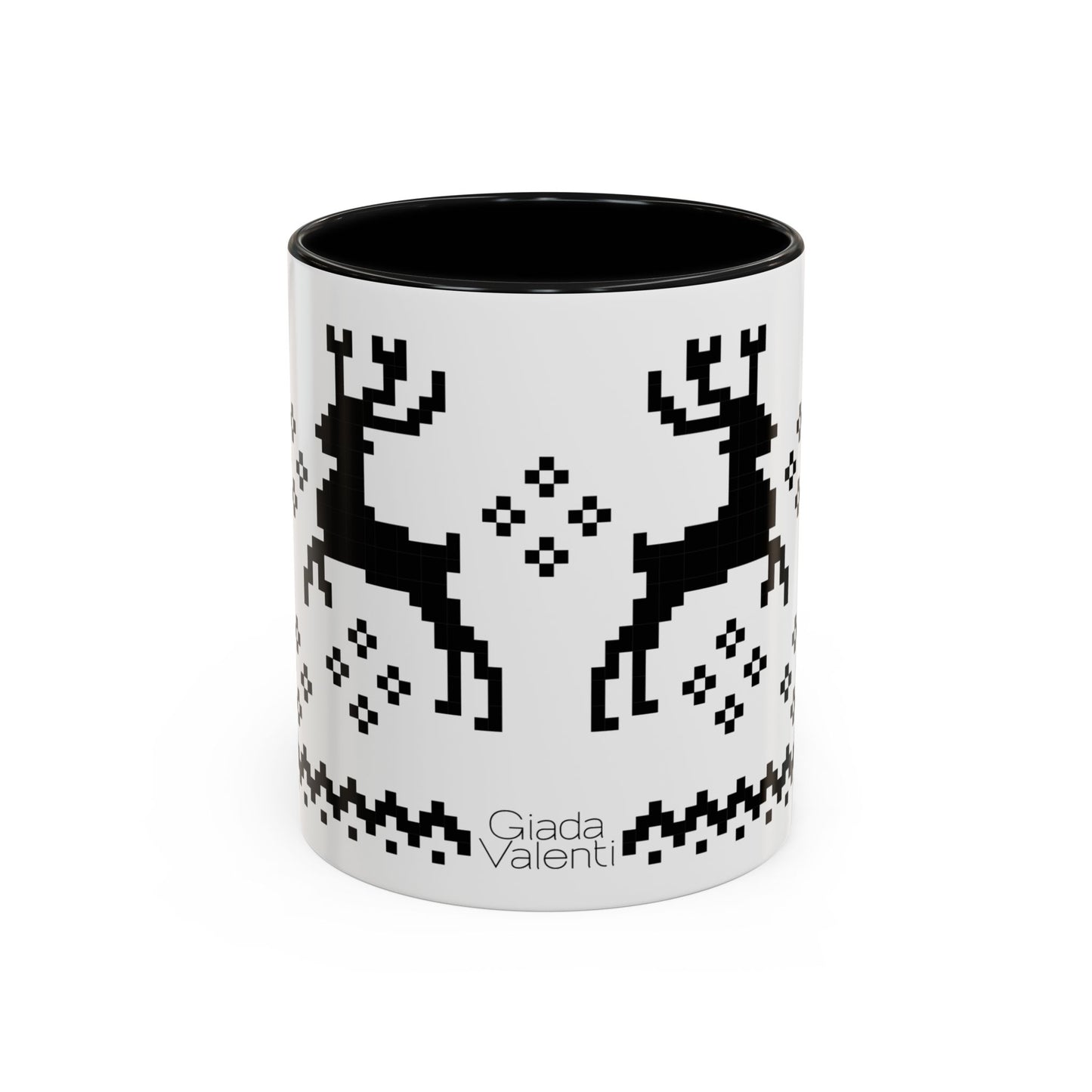 Jacquard Reindeer Christmas Mug with exclusive Italian design print (11oz) | Black | Giada Valenti Collection